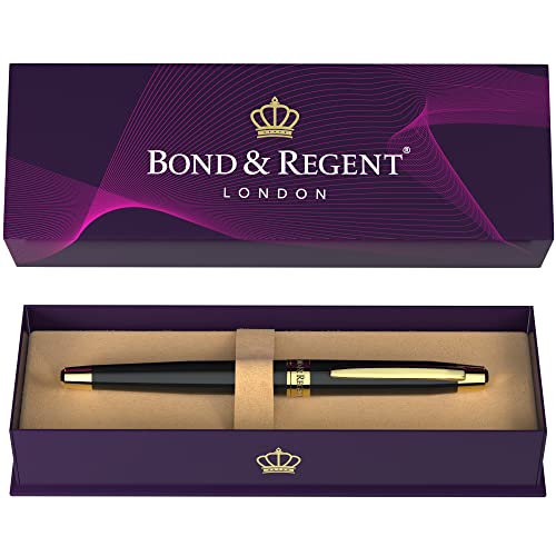 Bond & Regent Gloss Black & 24 Karat Gold | Certified Luxury Grade Rollerball Pen | Nice Gift for Men & Women