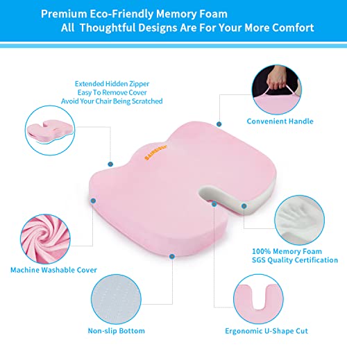 SAIREIDER Office Chair Cushion Pink - Memory Foam Coccyx Tailbone Pain Relief