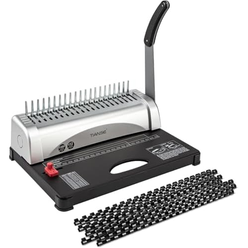 TIANSE Binding Machine, 21-Holes, 450 Sheets, Comb Binding Machines with Starter Kit 100 PCS 3/8'' Comb Binding Spines, Comb Binder Machine Book Maker Perfect for Letter Size, A4, A5 or Smaller Sizes