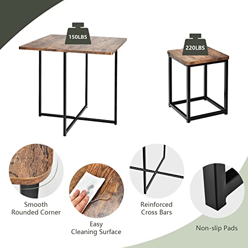 COSTWAY 5-Piece Dining Set for 4 Brown Square Table with 4 Stools