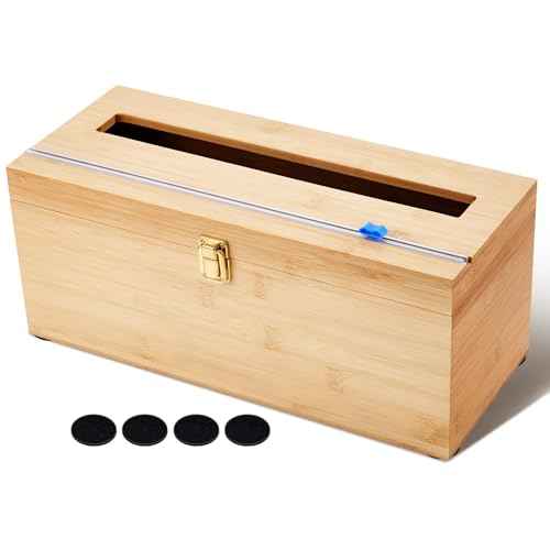 1 Pack 12 Inch Extra Large Foil and Plastic Wrap Organizer with Cutter, Bamboo Wrap Organizer Holder Holds 3000ft Film Rolls or 500ft-1000ft Foil Rolls for Restaurant Kitchen Food Service