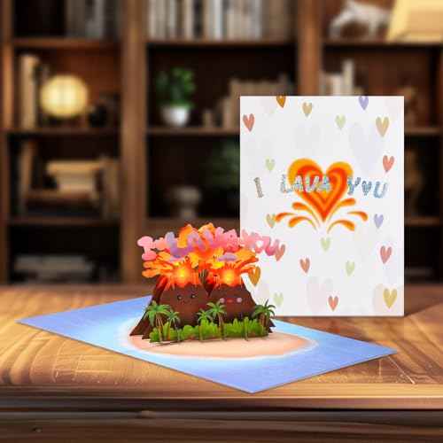 I LAVA YOU Pop Up Anniversary Card for Wife,Husband,Couple, Musical 3D Romantic Valentines Day Card with Lights for Boyfriend or Girlfriend, Funny Happy Anniversary Wedding Valentine Gift Volcano Card