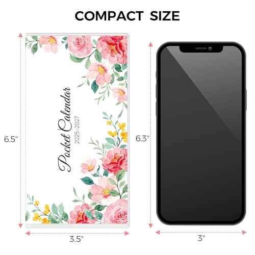 Pocket Calendar 2025-2027 for Purse, 2025-2026 Pocket Planner 30 Months with Soft Waterproof Cover and Premium Paper, 6.5" x 3.5", Floral