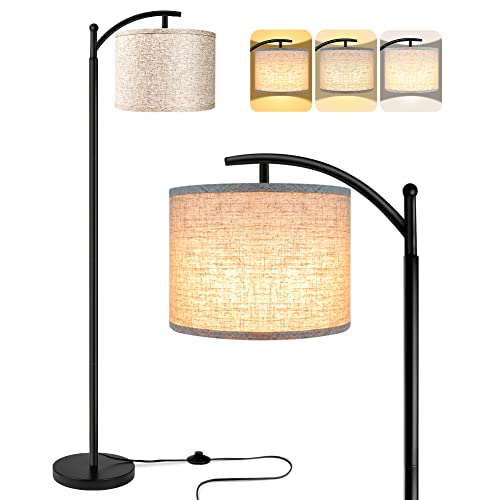 ROTTOGOON Black Floor Lamp with Beige Shade, 3 Color Temperatures LED Bulb, Tall Industrial Reading Lamp for Living Room & Bedroom, Office