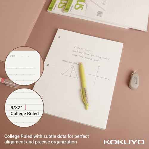Kokuyo Campus Loose Leaf Paper for 3 Ring Binders, 8-1/4"x11¡±, College Ruled Notebook Paper, 100 Sheets, 70 GSM Japanese Smooth Paper Prevents Ink Bleeding, School Suppliers.Japan Import(WSG-NO-887G1)