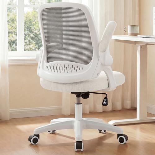 Neo Chair Ivory Mesh Office Desk Chair with Flip-Up Armrests, Ergonomic Support