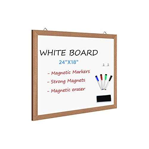 Magnetic Whiteboard for Wall, 24" X 18", Dry Erase White Board with Natural Wood Frame for Home, Office, School¡¦¡¦