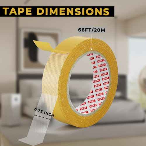 SWRT Double Sided Fabric Tape 0.75" x 66FT ? Heavy Duty, Clear, No Residue, Strong Adhesion for Carpet, Crafts, Clothing, Bookbinding Outdoor & Indoor Use