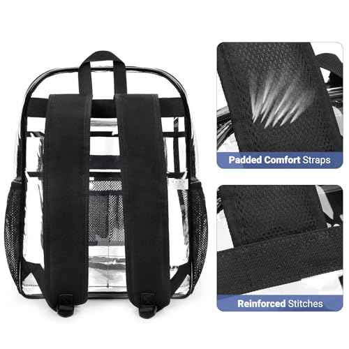 ZORFIN Clear Backpack Heavy Duty for School ? 18in Transparent PVC Bag with Large Capacity & Reinforced Straps for Men, Women, Boys & Girls - See Through Bookbag for College Workplace Security, Black