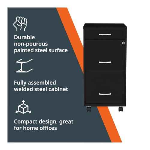 LYS SOHO Box/File/File 3-Drawer Mobile File Cabinet, Black
