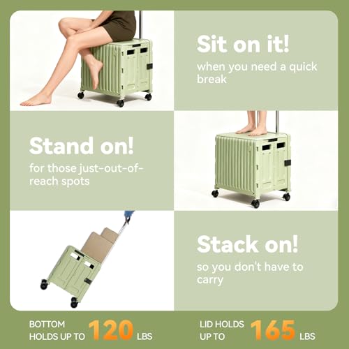 Heavy Duty Rolling Cart for Stairs£ºCollapsible Utility Crate with Wheels & Handle Foldable Tote Box for Toolbox Trade Show Supplies Teachers TODAYGO Mobile Storage Cart with Lid