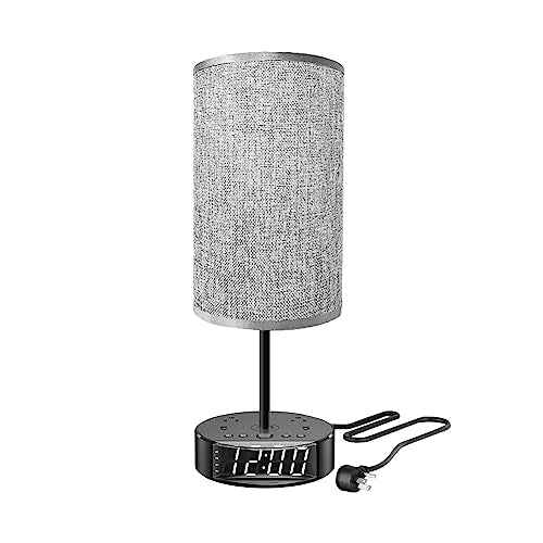 Touch Control Nightstand Light Bedside Table Lamp with USB C Charging Ports Alarm Clock 3 Way Dimmable Lamp for Bedroom Living Room Home£¨Gray£© Thanksgiving and Christmas Gifts