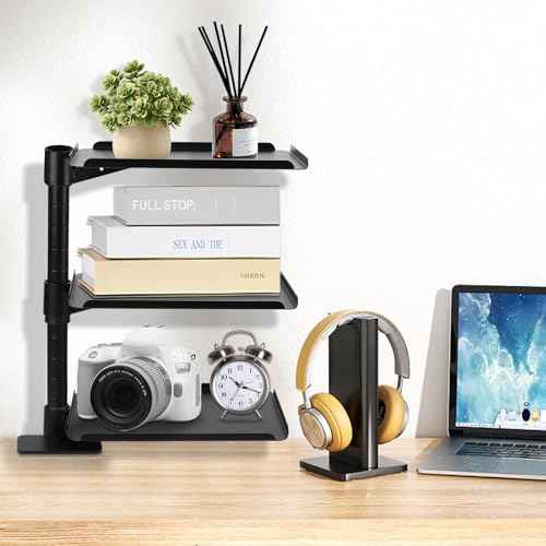 3 Tier Clamp On Desk Shelf£¬Adjustable Above or Under Desktop Organizer £¬360¡Æ Rotatable Carbon Steel Storage Tray for Home Office and Gaming Accessories£¨Black£©