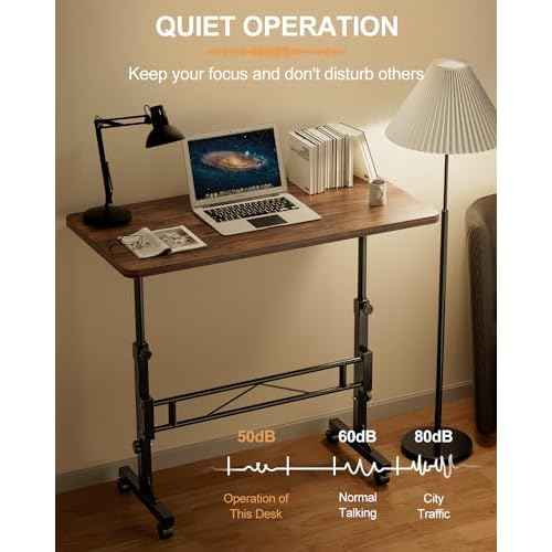 Small Standing Desk Adjustable Height, Mobile Stand Up Desk with Wheels, 32 Inch Portable Rolling Desks for Walking Pad Treadmill Wood Rustic