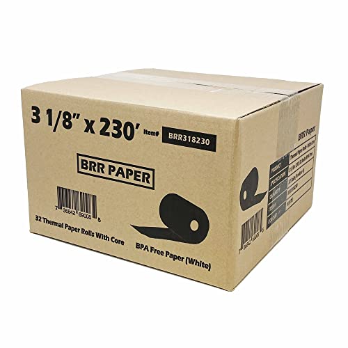 (32 Rolls ? 55 GSM) 3 1/8 x 230 Thermal Paper Receipt Rolls (Solid Tube Core) fits all Clover POS Cash Register Printers, Star Micronics SCP700 TSP100 TSP300 TSP400 TSP500 TSP600 TSP 700 TSP2000