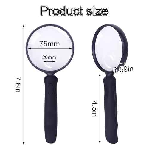 Lakei Magnifying Glass 10X 30X Handheld Reading Magnifying Glass, 75mm Shatter Resistant Lens, Non-Slip Rubber Handle, Suitable for Elderly Reading, Kids Natural Exploration and Science Hobby(Black)