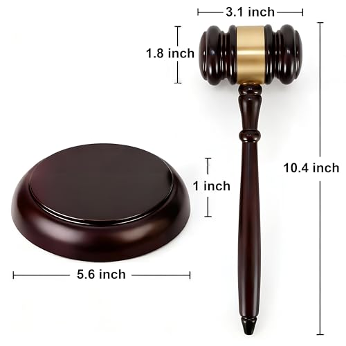 Dark Red Wooden Gavel Set with Sound Block - Large Solid Judge Gavel for Meetings & Auctions