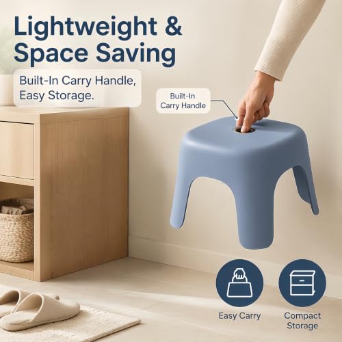 Rabihike Blue Heavy-Duty ABS Shower Stool - Non-Slip Small Plastic Step Stool, 220 lb