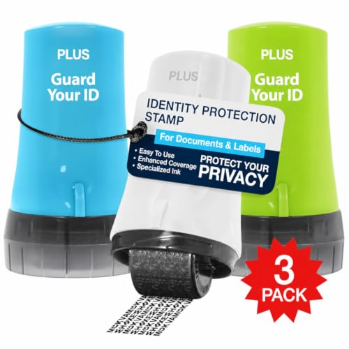 PLUS Guard Your ID 3-Pack Mail Redaction Roller Stamps - Turquoise Green White Variation