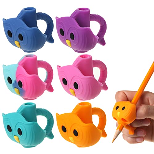 Vibrant Mr. Pen Owl Pencil Grips - 6 Silicone Gel Fits Pencils & Pens