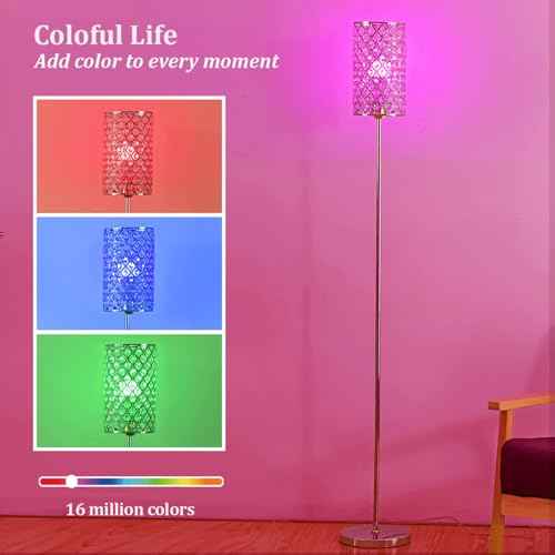 Crystal Floor Lamp with Remote Control, Smart Rose Gold Floor Lamps for Living Room with Bulb Included, Crystal Standing Lamp Rose Gold Home D?cor Floor Lamp for Bedroom