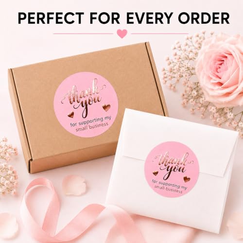 Pink & Rose Gold Thank You Stickers 1.5 Inch, 500 Premium Self-Adhesive Labels for Small Business & Packaging