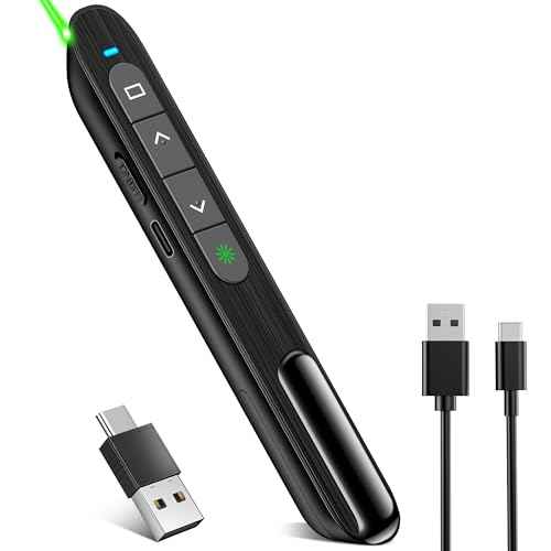 Presentation Clicker for Powerpoint with Green Light Pointer, 2-in-1 USB Type C Rechargeable Wireless Clicker with Hyperlink Volume Control, Pointer for Presentations Support Mac Windows