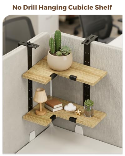 L-Shaped Wooden Cubicle Shelf - Adjustable Office Desk Organizer with Clamp