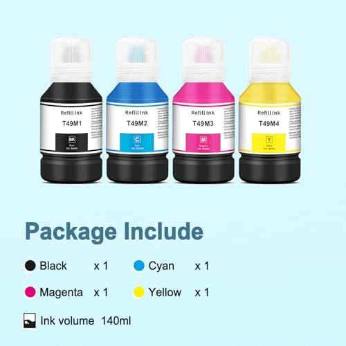 T49M Sublimation Ink T49M1 T49M2 T49M3 T49M4 Autofill ICC-Free Anti-UV for SureColor F170 F570 Sublimation Printers (140ml, BK,C,M,Y)