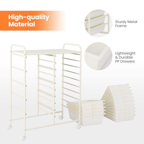 MAT EXPERT White 15-Drawer Rolling Storage Cart with Locking Casters
