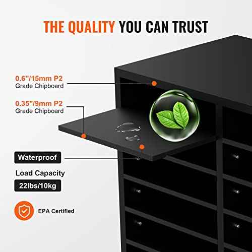 VEVOR Literature Organizers, 12 Compartments Office Mailbox with Adjustable Shelves£¬Wood Literature sorter 20.4x12x16.1 inches for Office, Home, Classroom, Mailrooms Organization, EPA Certified Black