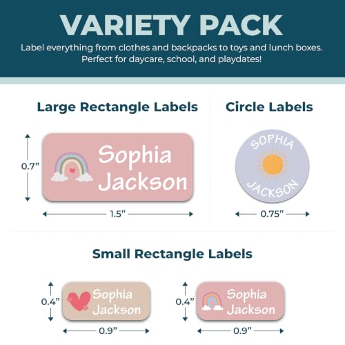 Bunny Badges Personalized Waterproof Name Labels for Kids - Daydream Set (70 Labels)