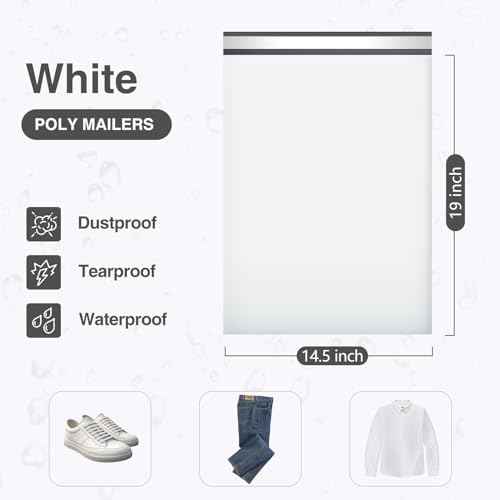 UCGOU 14.5x19 Poly Mailers White Shipping Bags Self-Sealing Waterproof and Tear-Proof 50 Pack
