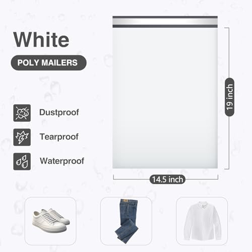 UCGOU White Poly Mailers 14.5x19 Inches Self-Sealing Waterproof 50 Pack