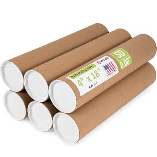 4" x 18" Reinforced Kraft Paper Mailing Tube, Pack of 6 Tubes with 12 Caps ? Secure USPS Approved Poster Tube ? Cardboard Tube for Shipping and Storing Posters, Prints, Artwork, or Documents