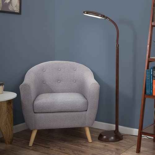 Bedford Home Floor Lamp - Full Spectrum Natural Sunlight Lamp with Bendable Neck - Reading, Craft, and Esthetician Light (Brown Woodgrain)
