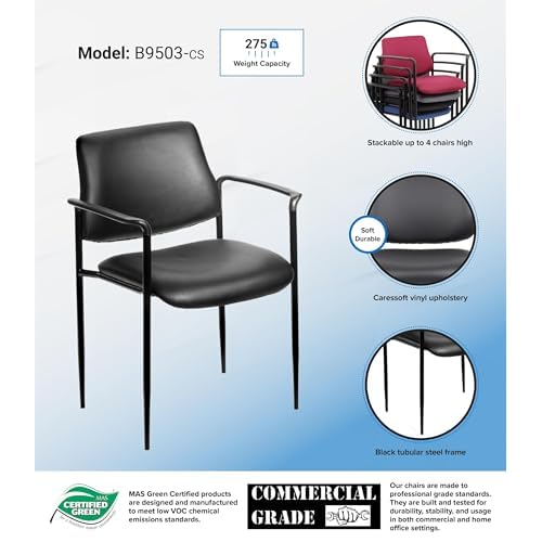 BOSS Square Back Diamond Stacking Chair W/Arm in Black Caressoft