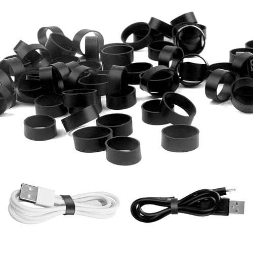 100 PCS Silicone Rubber Bands, 0.5 Inch Small Black Elastic Rubber Bands Strong Rubberbands, Heavy Duty Non-slip Silicone Band for Wire Cord Cable Management Home Office School Organization