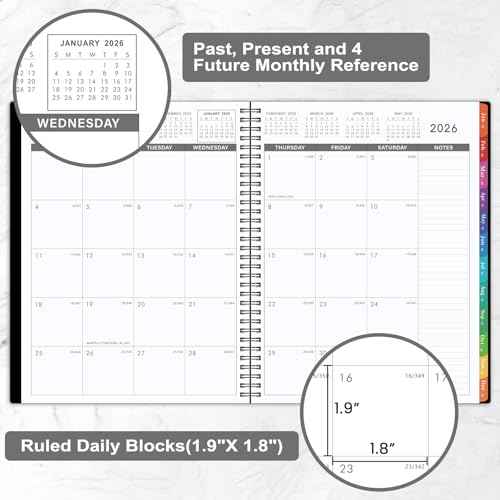 2026 Monthly Planner - JAN. 2026 - DEC. 2026, 2026 Planner with Colorful Tabs, 8.5" x 11", Monthly Planner/Calendar 2026 with Pocket, Thick Paper, Twin-Wire Binding - Black