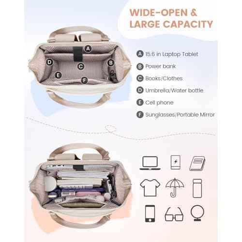 MATEIN Anti Theft Backpack for Women, 15.6 Inch Commute Work Backpack with Theftproof Zippers & RFID Pocket, Water Resistant Fashion Teacher Bag with USB Charging Port for Travel, Beige Khaki