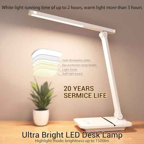 Cordless LED Desk Lamp for Home Office, 6000mAh Rechargeable Battery Operated Table Lamps,Eye-Caring Reading Lamp for Students, 3 Lighting Modes & Brightness Dimmer Light for Kids Study