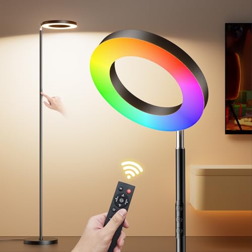 FULSUNT RGB Floor Lamp, 32W Bright LED Standing Lamp with Remote, Stepless Dimmable, Modern Color Changing Torchiere Tall Lamps for Living Room Bedroom Office Gaming Party