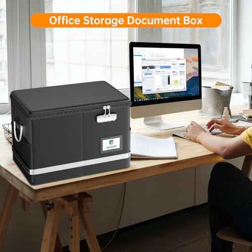Fireproof Document Box,5200¡ÆF File Organizer Box with Lock,Foldable Filing Organizer Cabinet, Portable Safe Storage for Hanging Letter/Legal Folder,Black
