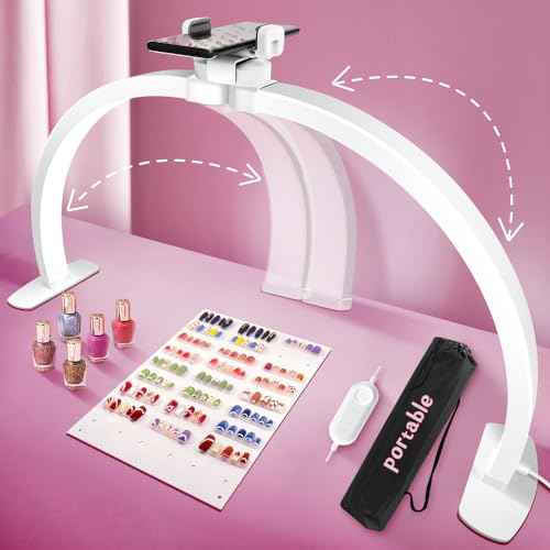 2025 Upgraded Half Moon Light for Nail Desk,29" Foldable Nail Tech Lamp Manicure Nail Desk Lamp 364LED Ultra-bright,with Phone Holder,10 Brightness,Portable Half Moon Lamp for Beauty/Eyelashes/Tattoos