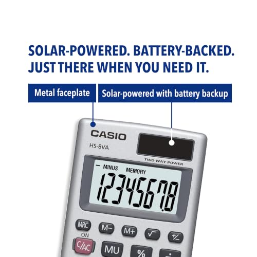 Casio HS-8VA Mini Solar-Powered 8-Digit Pocket Calculator - Pack of 1