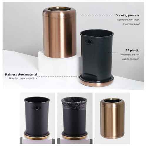 8L/2.1gal Open Top Garbage Can,Brushed Gold Trash Can,Brass Trash Can for Bathroom,Powder Room,Bedroom,Office (Rose Gold)