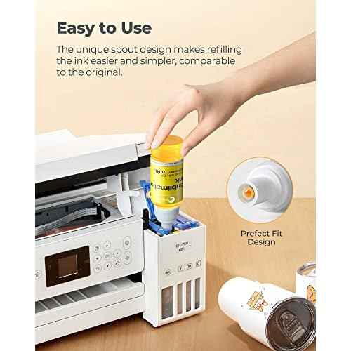 Hiipoo Sublimation Ink Refilled Bottles Compatible for ET2400 ET-2800 ET2720 ET2760 ET2750 ET4800 ET-2803 ET-2850 Inkjet Printers Heat Press Transfer on Mugs T-Shirts