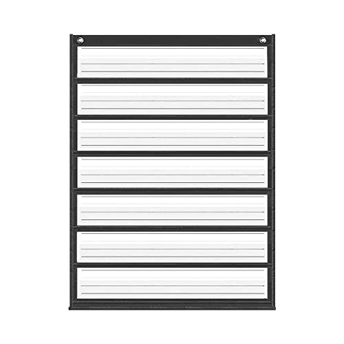 Auchq Magnetic Pocket Chart with 7 Front & 1 Back Pocket, Black Classroom Organizer