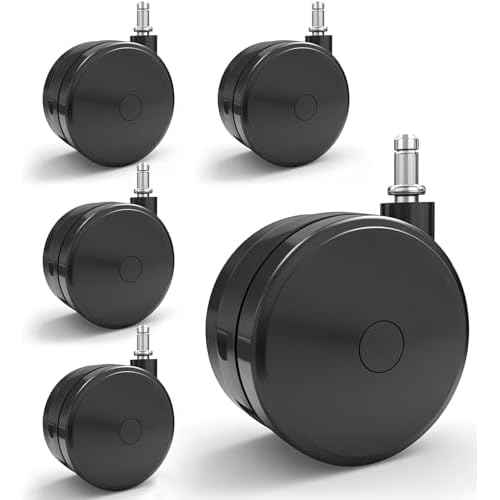 5 Pcs 4'' Extra Large Chair Wheels Heavy Duty Casters ? Twin Wheel Caster with 7/16" x 7/8" Grip Ring for Office Chairs, Furniture, Hardwood Floor & Carpet Safe (Black)