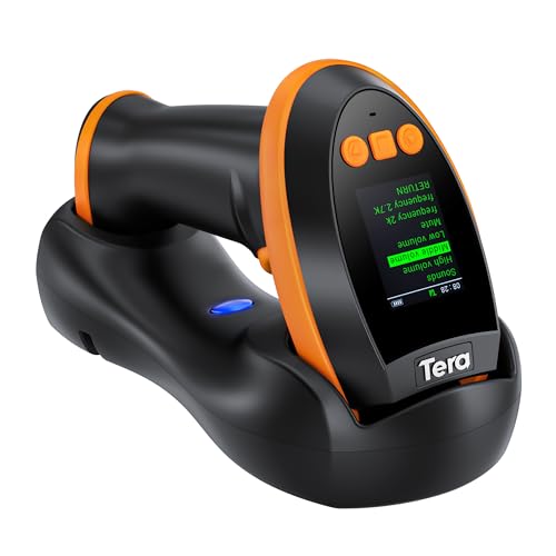 Tera Orange Wireless Barcode Scanner with Screen & Charging Cradle - Pro 1D 2D QR